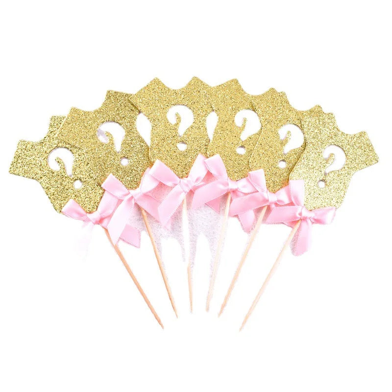 Gender Reveal Cake Topper He Or She Boy Or Girl Cake Flags Baby Birthday Party Cake Decor DIY Baby Shower Cupcake Toppers