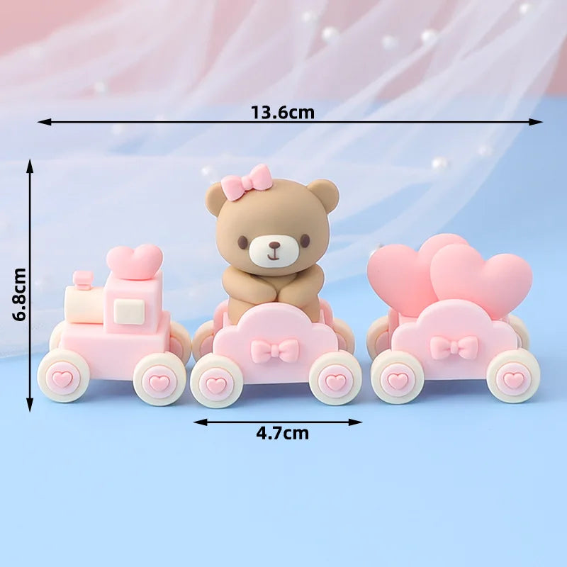 New 3D Pink Blue Bear Cake Topper Cute Mini Bear Doll Cake Decoration Boy Girl Birthday Party Gender Reveal Baby Shower Supplies