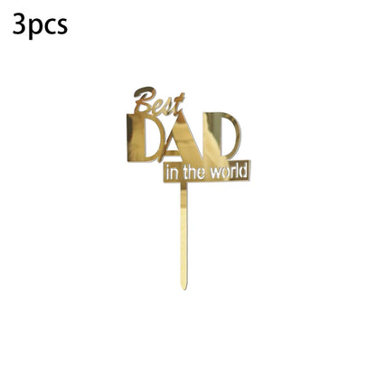 3pcs Gold Black  Best Dad in the world Cake Topper Decorations for Father's Day Birithday Party Cake Decorations
