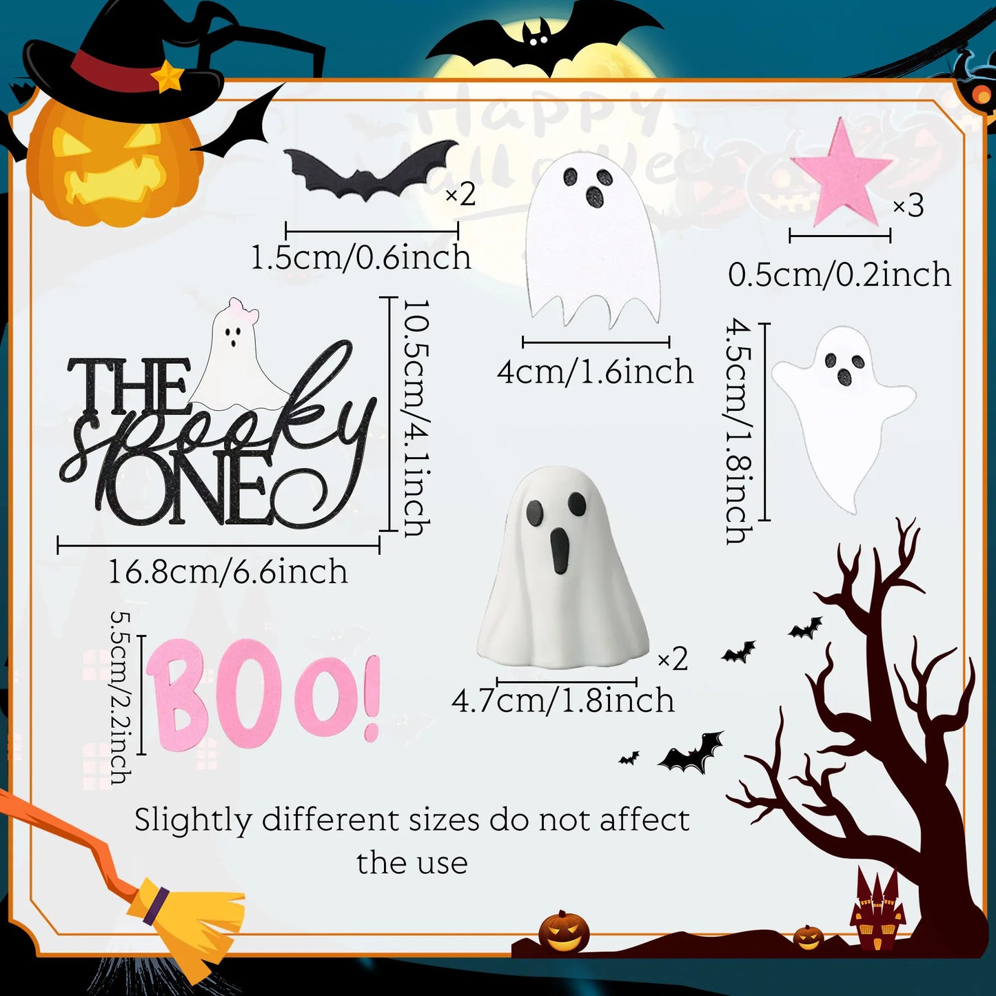 LaVenty Pink Halloween Cake Decoration Spooky One Ghost Cake Decoration Boo is One Cake Topper for Halloween Party Supplies
