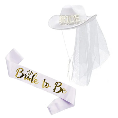 Pink/White Bride to Be Satin Sash Denim Hat Wedding Bridal Shower Decor Hen Girls Bachelorette Party Supplies Bridesmaid Gifts