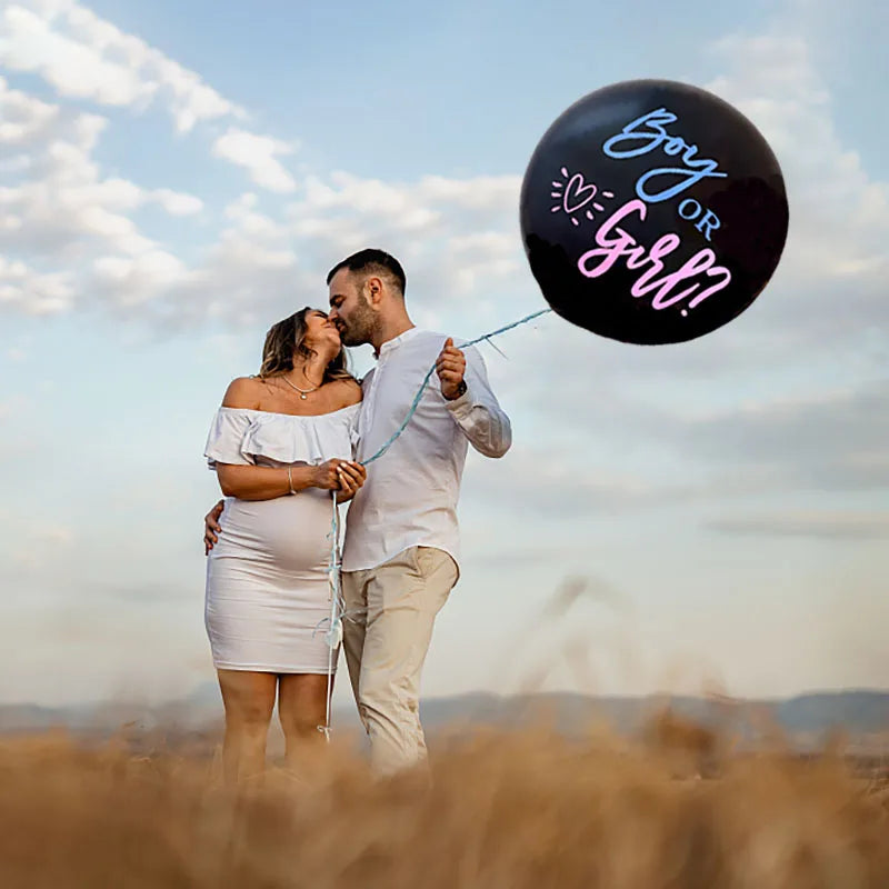 Boy or Girl Gender Reveal Party Decoration 36'' Giant Black Latex Balloon Blue Pink Confetti Baby Shower Globos Supplies