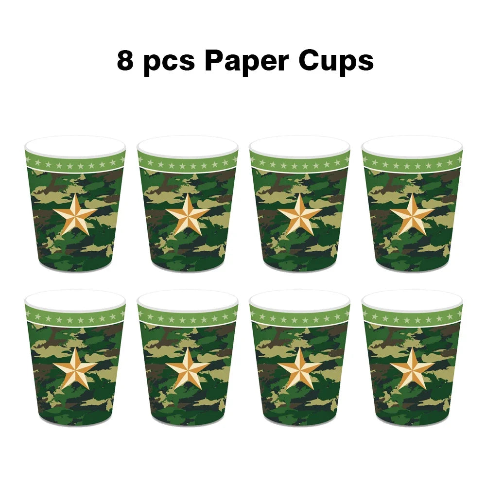 Military Party Decoration Set Camouflage Netting Tableware 4D Tank Balloon Camo Army Soldier Armored Vehicle Kids Birthday Gifts