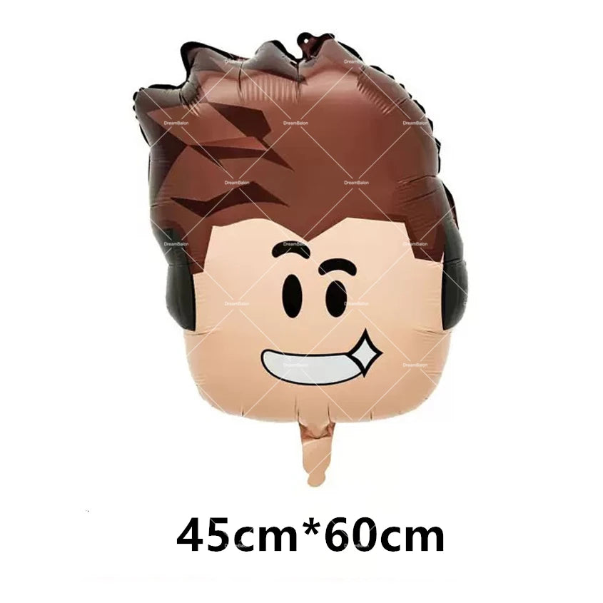 Pink Roblox Balloons Happy Birthday Banner Party Decoration Hot Robot Game Cake Topper Disposable Tableware Kids Girl Background
