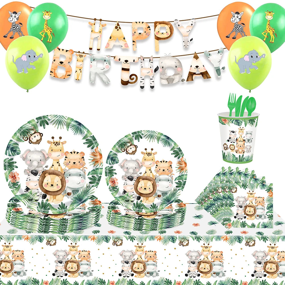 Jungle Birthday Party Decoration Jungle Safari Paper Plates Cups Napkins Disposable Tableware Tablecloths Kids Wild One Theme