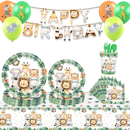 Jungle Birthday Party Decoration Jungle Safari Paper Plates Cups Napkins Disposable Tableware Tablecloths Kids Wild One Theme