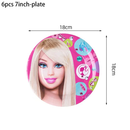 MINISO Barbie Birthday Party Decorations Tableware Paper Cups Plates Napkins Balloons Banner Backdrop Pink Baby Shower Supplies