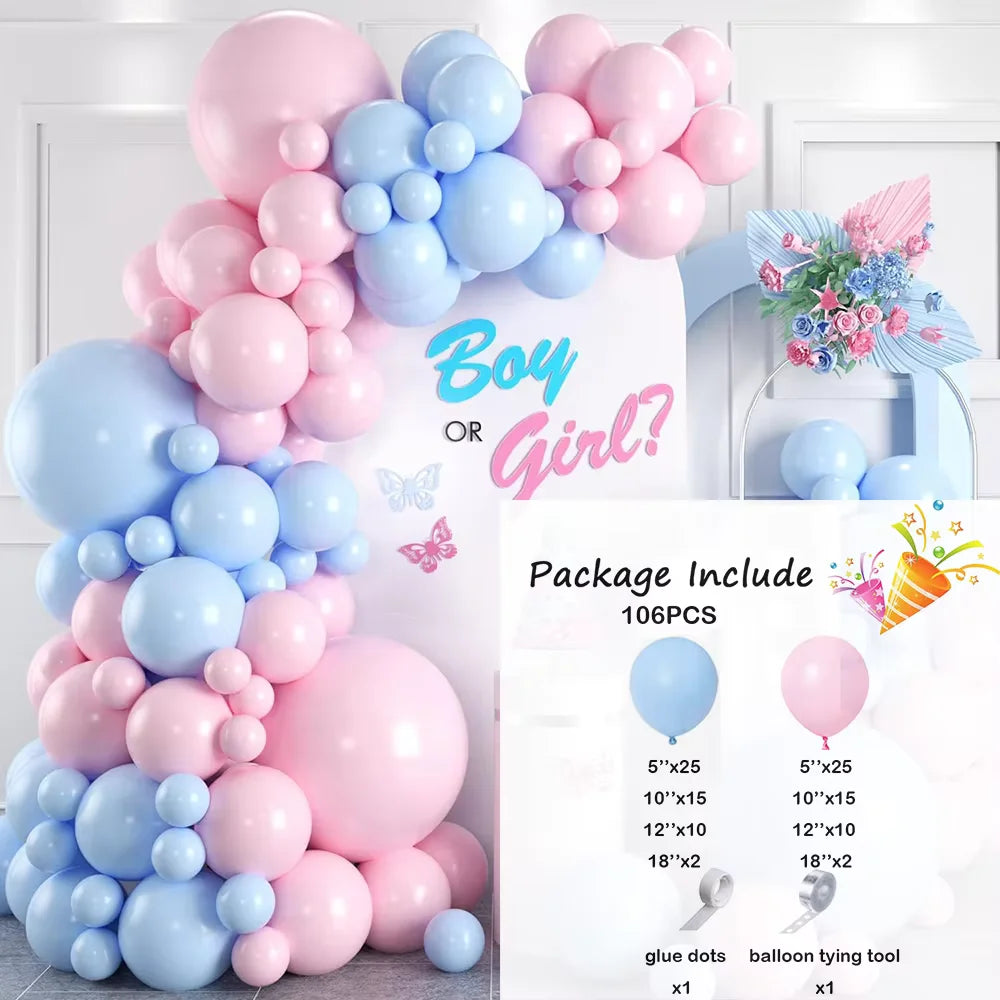 106Pcs Blue Pink Balloons Garland Kit Gender Reveal Balloon Arch Decor Boy or Girl Baby Shower Birthday Party Decorations Globos
