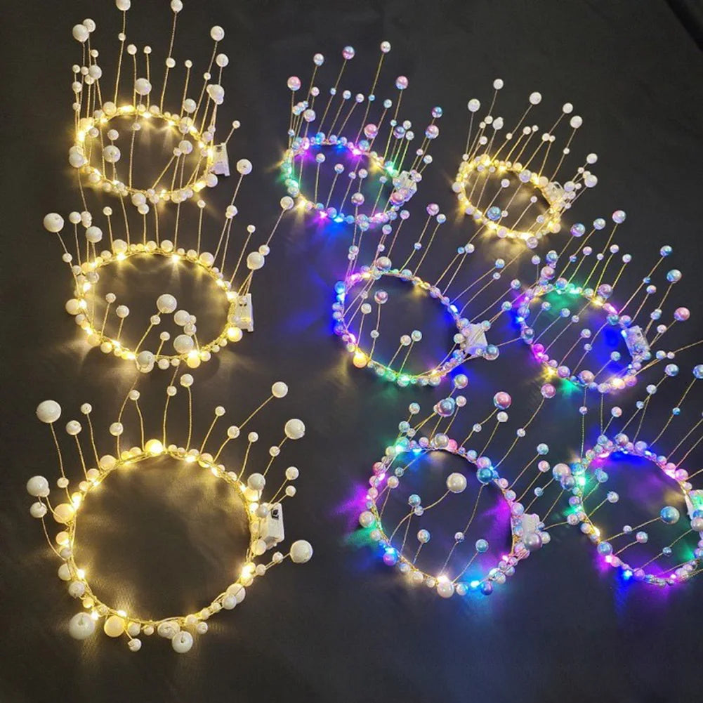 New LED Lamp Pearl Crown Cake Topper Decor Princess Party Top Topper Happy Birthday Cake Decorating Tools Gift Wedding Supplies