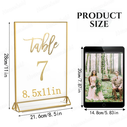 6-36 Transparent Acrylic Signage Gold Picture Frames Double-sided Display Stand Wedding Number Plate Table Flyer Menu Card Rack