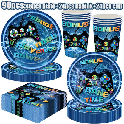 Video Game Birthday Party Decoration Video Game Happy Birthday Paper Plates Cups Napinks Tablecloth Background Balloons Supplies