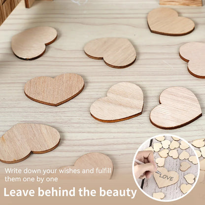 Wedding Guest Book Wooden Drop Heart Message Book Sign in Table Photo Frame Birthday Valentine's Day Wedding Party Decoration