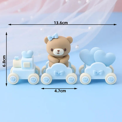 New 3D Pink Blue Bear Cake Topper Cute Mini Bear Doll Cake Decoration Boy Girl Birthday Party Gender Reveal Baby Shower Supplies