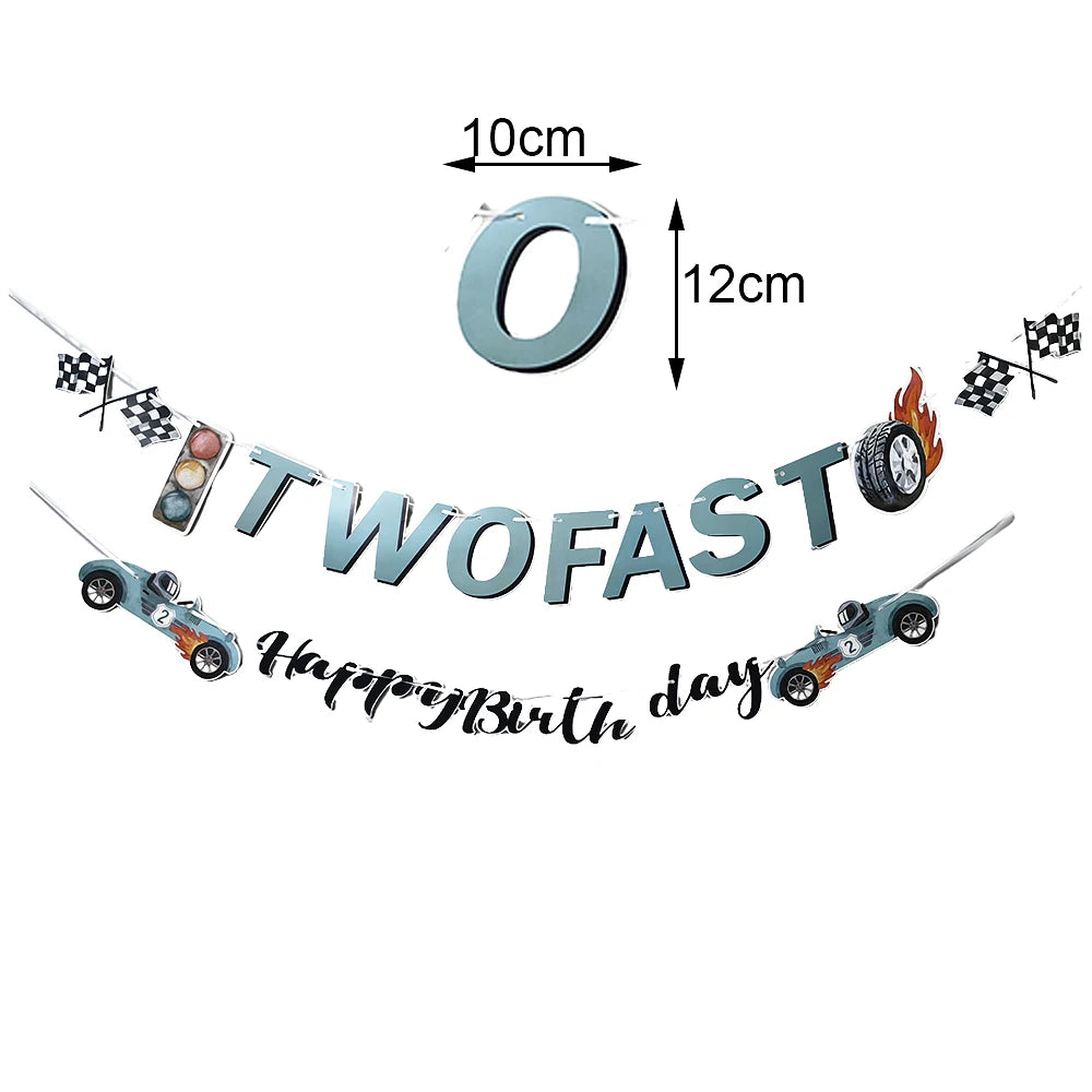 Race Car 2nd Birthday Decorations Tableware Paper Plates Cups Large Racing Car Balloons Kids Two Fast Birthday Party Supplies