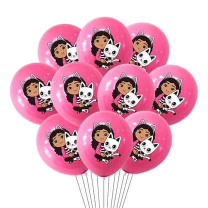 10/15pcs 12 Inch Gabby Dollhouse Cat Latex Sequin Balloon Set Baby Shower Party Balloon Decoration Girl Birthday Party Supplies