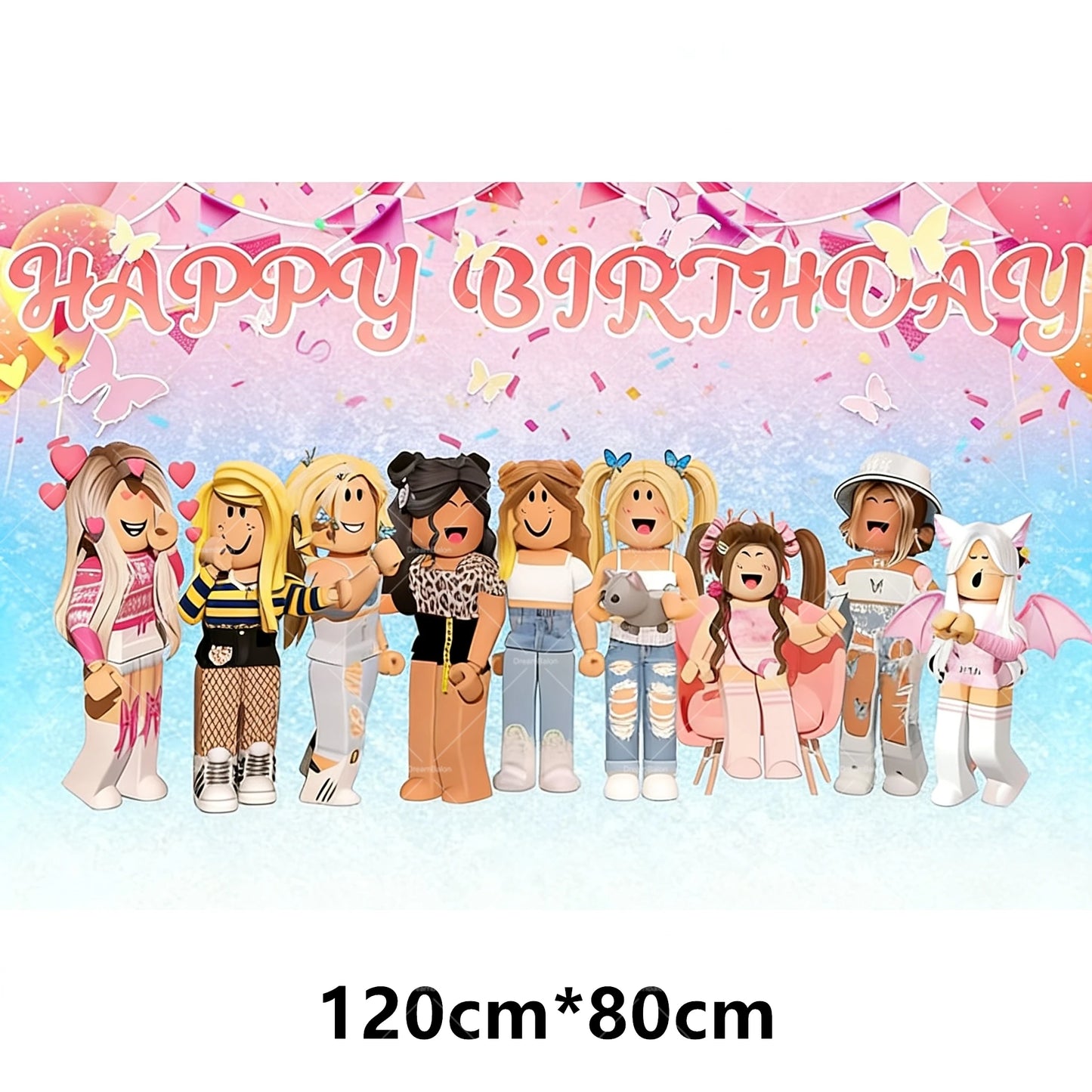 Pink Roblox Balloons Happy Birthday Banner Party Decoration Hot Robot Game Cake Topper Disposable Tableware Kids Girl Background