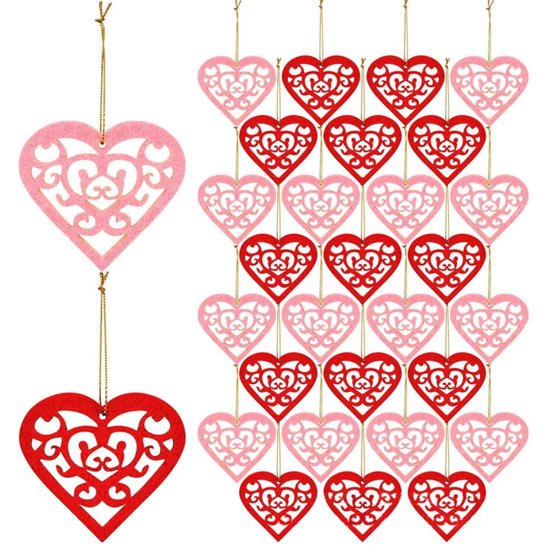 30Pcs Engraved Love Heart shaped pendant Hollow Shape DIY Crafts for Wedding Party Valentines Day Decoration Ornaments