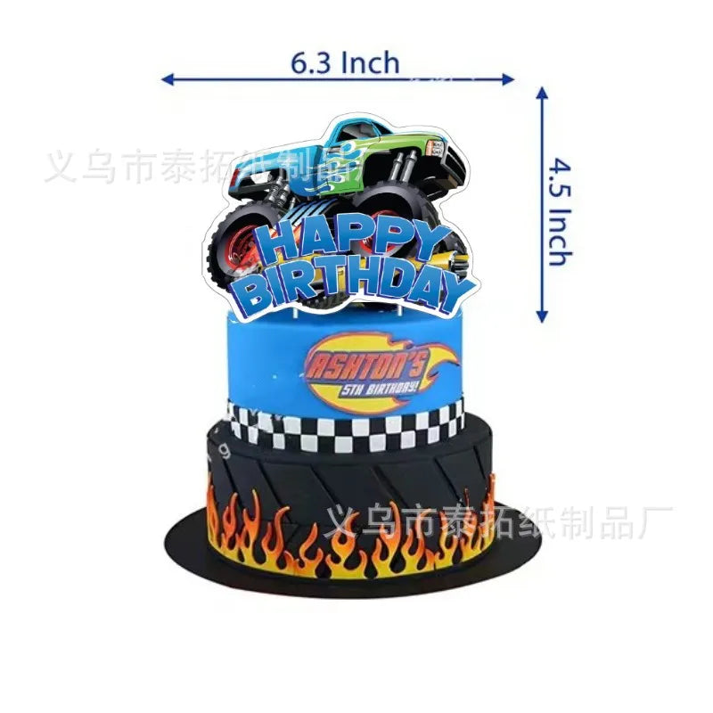 Monster Truck Birthday Party Paper Plates Cup Napkin Tablecloth Balloon Hanging Swirls Banner Monster Truck Birthday Party Decor
