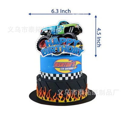 Monster Truck Birthday Party Paper Plates Cup Napkin Tablecloth Balloon Hanging Swirls Banner Monster Truck Birthday Party Decor