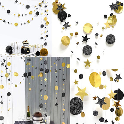 Gold Star Moon Circle Dot Crescent Lamp Eid Paper Garland Gold Mubarak Ramadan Streamer Backdrop Muslim Party Banner Decorations