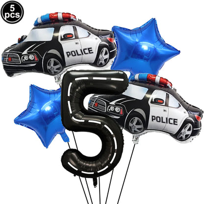 5th Birthday Police Party Blue Car Helicopter Foil Balloons for Boys Baby Shower Police Birthday Party Decoration