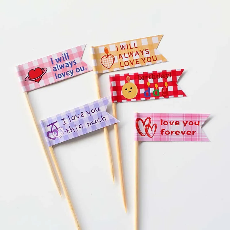 Heart Bear Cake Topper Toppers Flag I Love You Happy Valentine's Day Anniversary Baking Cake Dessert DIY Decor Party Supplies