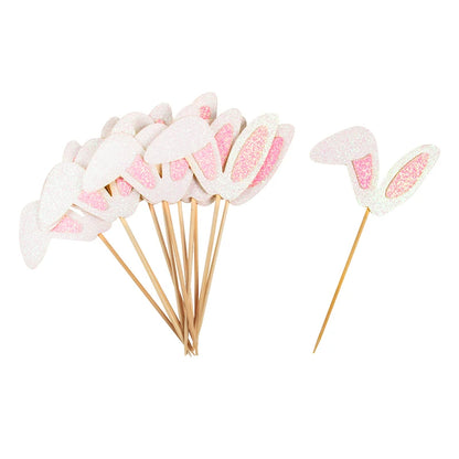 Cute Easter Bunny Ears Cupcake Toppers happy easter Rabbit cake Topper food Picks for Kids Birthday Easter Party Decorations