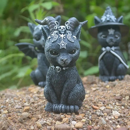 Halloween Witch Black Cat Resin Decorations Outdoor Witch Cat Garden Statue Magic Ambiance Design Decoration