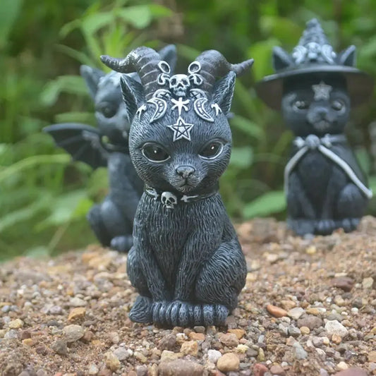Halloween Witch Black Cat Resin Decorations Outdoor Witch Cat Garden Statue Magic Ambiance Design Decoration