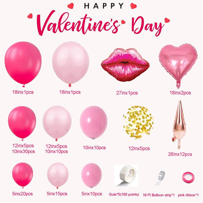 130pcs Rose Red Pink Balloon Garland Arch Kit Wedding Birthday Party Decoration Valentine's Day Baby Shower Decor Globos