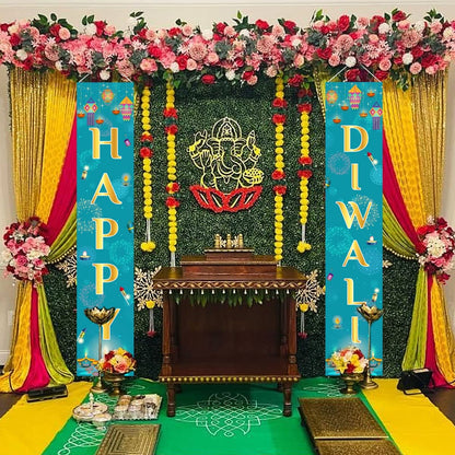 Funmemoir Happy Diwali Porch Signs Deepawali Decorations Indian Festival of Lights Door Sign Decor Hindu Diwali Greeting Banners