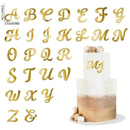 27pcs/set Gold Acrylic Cake Decoration,for Wedding Valentine's Day Birthday Party Personalized Name Cake Toppers Decoration