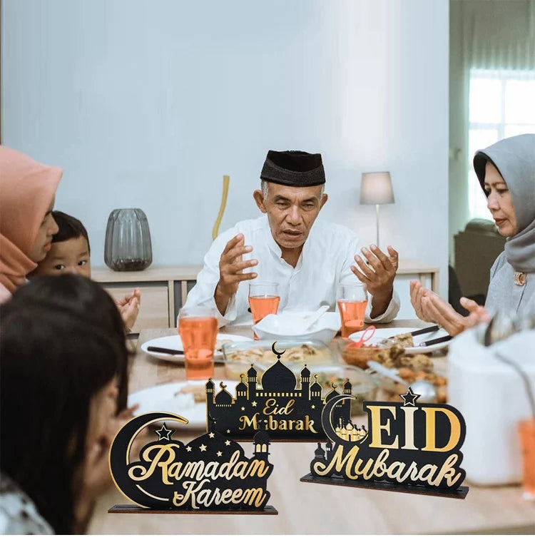 EID Mubarak Decoration Wooden Ornaments Ramadan Decoration 2025 For Home Ramadan Kareem Islamic Muslim Party Eid Al Adha Gifts