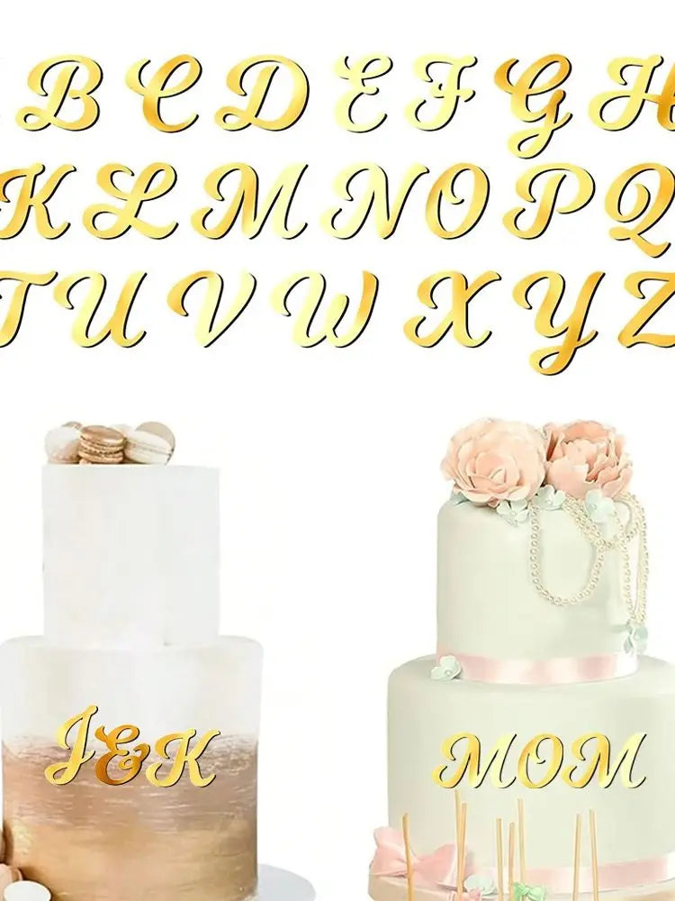 27pcs/set Gold Acrylic Cake Decoration,for Wedding Valentine's Day Birthday Party Personalized Name Cake Toppers Decoration