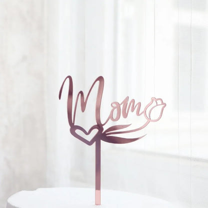 2023 Happy Mothers Day Cake Topper Gold Red Tulip Acrylic MOM Birthday Party Cake Toppers Dessert Decoration Mother's Day Gifts