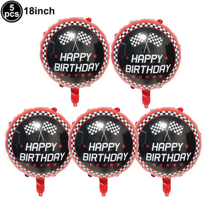 Car Race Balloons Traffic Cones Black White Checkered Flags Racing Wheel tire Foil Balloon Kids Car Birthday Party Decorations