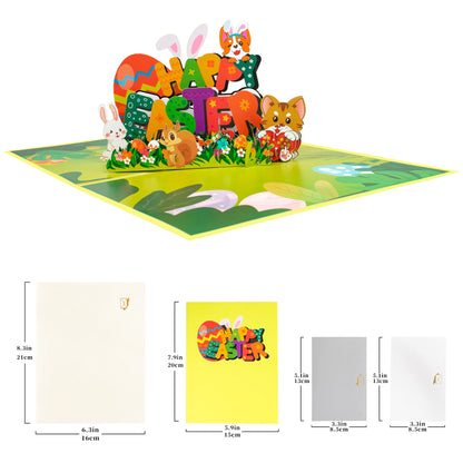 Happy Easter Pop Up Card - 3D Bunny Egg Flowers Basket Greeting Card for Easter
