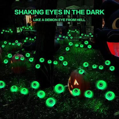 2024 Halloween Outdoor Solar Powered Scary Eyeball Lights Led Green Eyeball Blinking Firefly Lights Waterproof Solar Path Lights