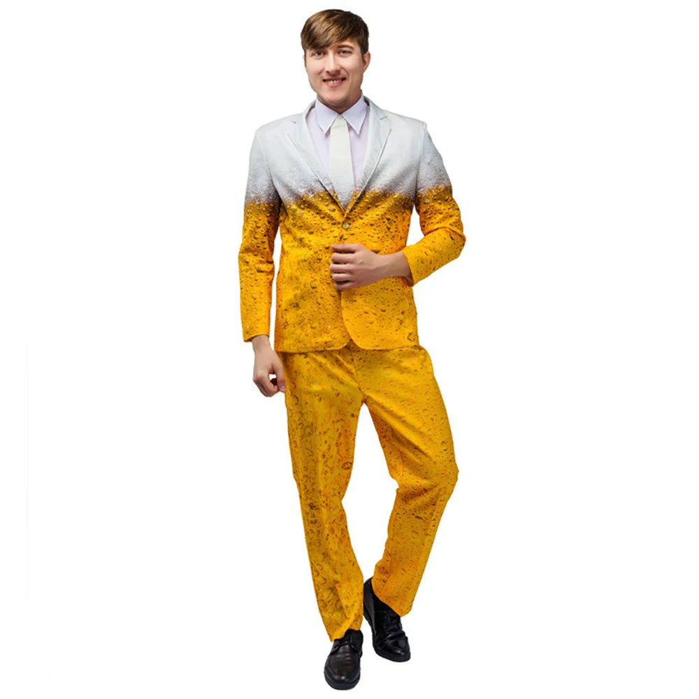 Men's Womens Oktoberfest Suit Costume Fancy Dress Up Adult Suit Clothes Role Play Yellow Beer Party Fantasia Costumes
