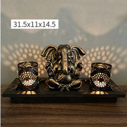 1 South Asian Indian resin retro gold elephant head divine wealth candle holder set for Diwali Candlestick ornament decoration