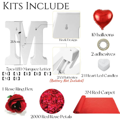 Proposal Decorations Kit Marry Me Light Up Letters 2000 Rose Petals 24 Flameless Candles for Valentine Day Proposal  Engagement