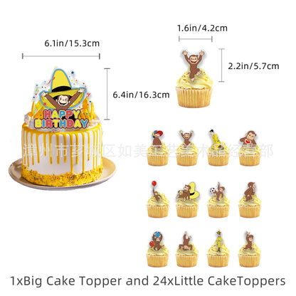 Curious Monkey Party Supplies Theme Children's Birthday Party Decoratio Set Cake Birthday Banner Balloons Cupcake Toppers Kids
