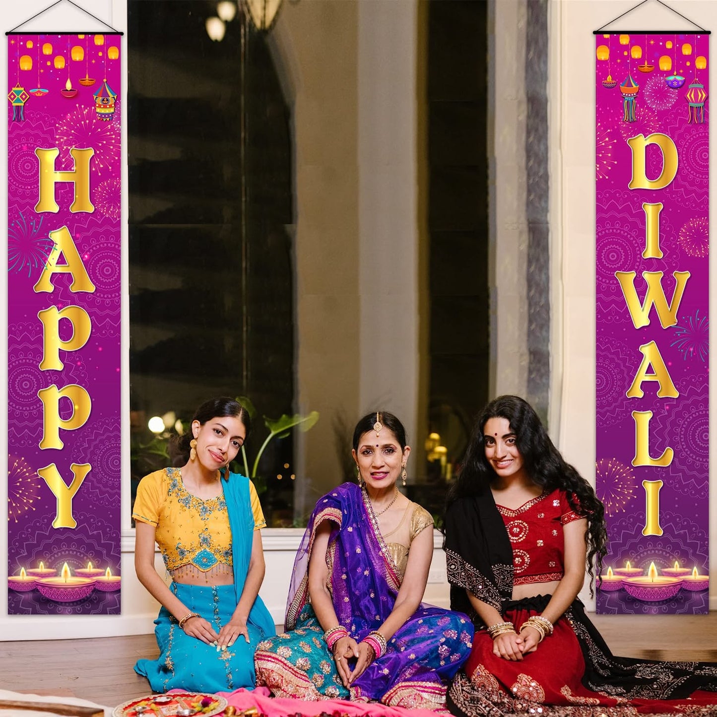 Cheereveal Happy Diwali Porch Sign Festival of Lights Party Banner Hindu Dewalee Door Hanging Decorations Deepavali Home Decor