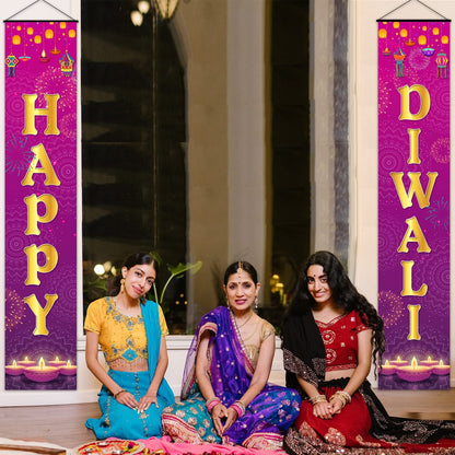 Cheereveal Happy Diwali Porch Sign Festival of Lights Party Banner Hindu Dewalee Door Hanging Decorations Deepavali Home Decor
