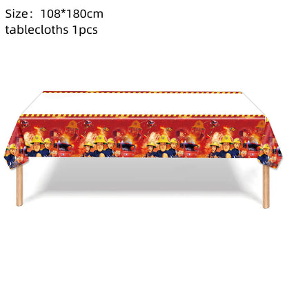 Firefighter Sam Party Supplies Plates Napkins Cups Tablecloth Banner Fire Truck Party Decorations Kids Boys Decor Supplies