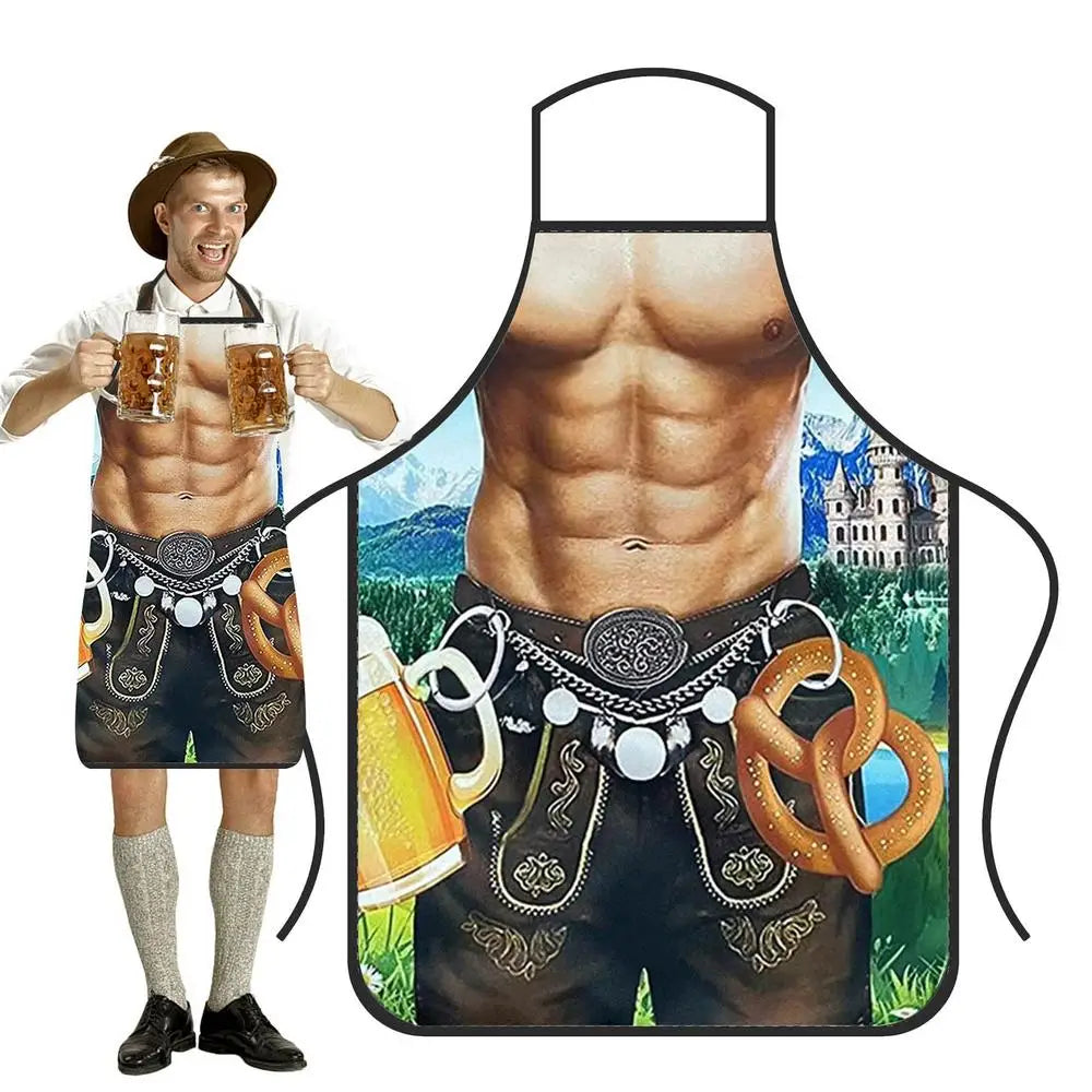 Funny Apron Super Muscle Kitchen Man Women Cooking Aprons Oktoberfest Bavarian Apron Adult Cozinha Tablier Cuisine Pinafore