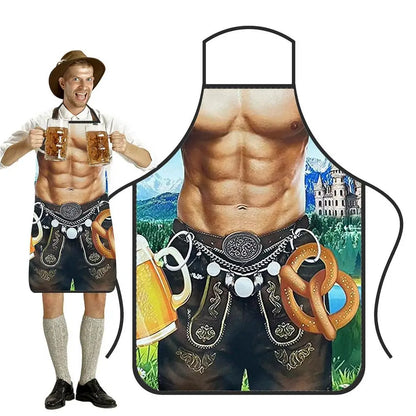 Funny Apron Super Muscle Kitchen Man Women Cooking Aprons Oktoberfest Bavarian Apron Adult Cozinha Tablier Cuisine Pinafore