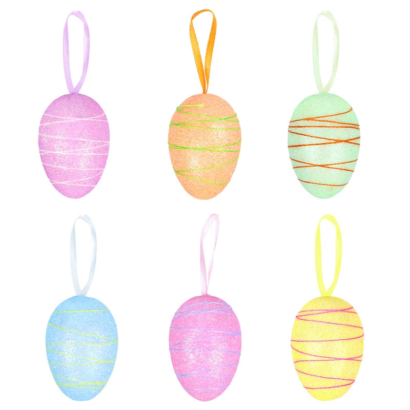 24/6pcs Painted Foam Easter Eggs Rabbit Hanging Ornaments Decoration for Home Easter Tree Pendants Basket Decor Kids Gift 2025
