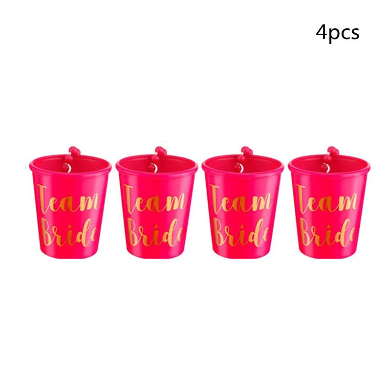 1Set Team Bride To Be Cup Plastic Shot Glasses Necklace Bachelorette Party Supplies Wedding Bridal Shower Hen Night Decorations