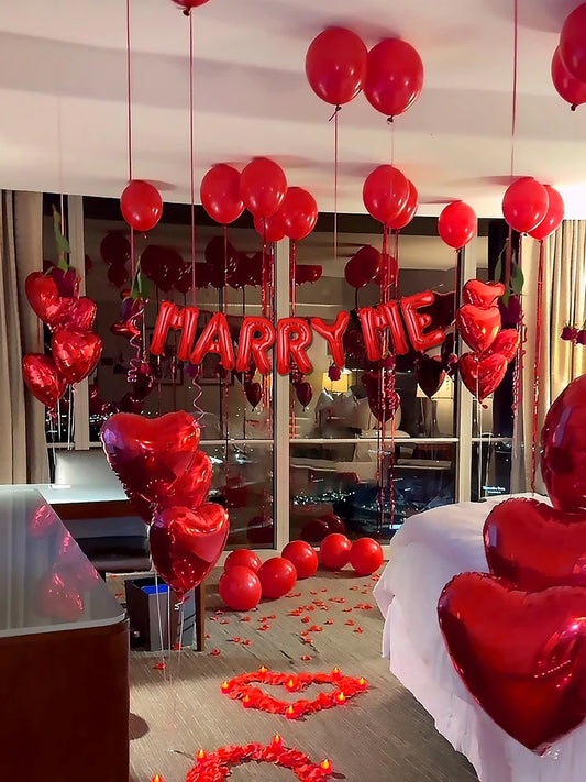 7/528pcs Marry me red love balloon set, red petals suitable for Valentine's Day party decoration confession proposal
